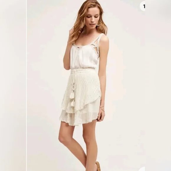 NWT Anthropologie TRYB Primrose Tiered Skirt Ivory Metallic Dot Large - Picture 2 of 5